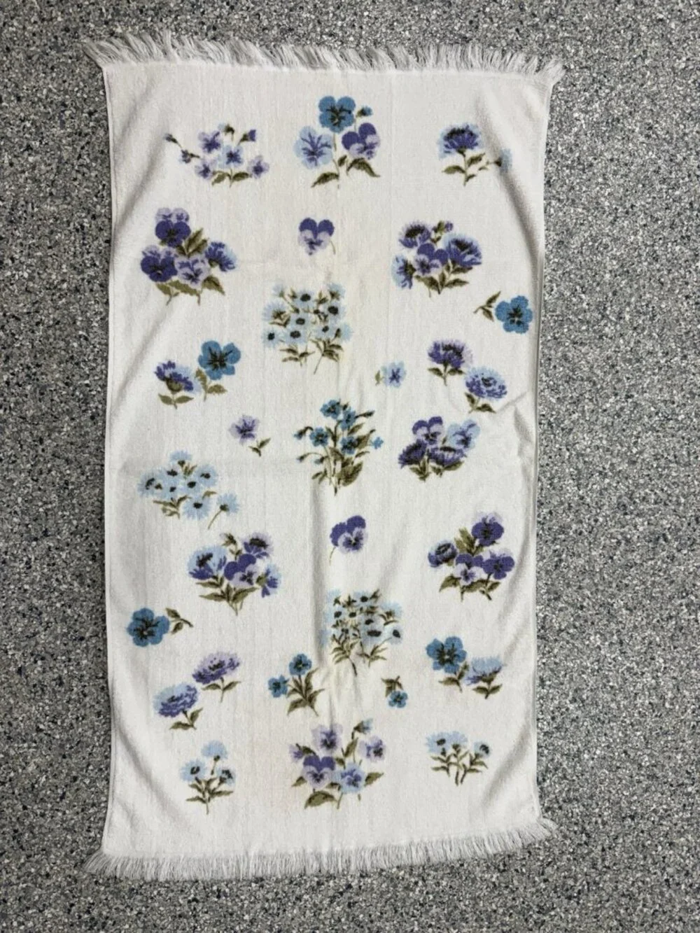 St Marys Vintage Bath Towel Blue Purple Fringe Floral Bath Towel Flowers White
